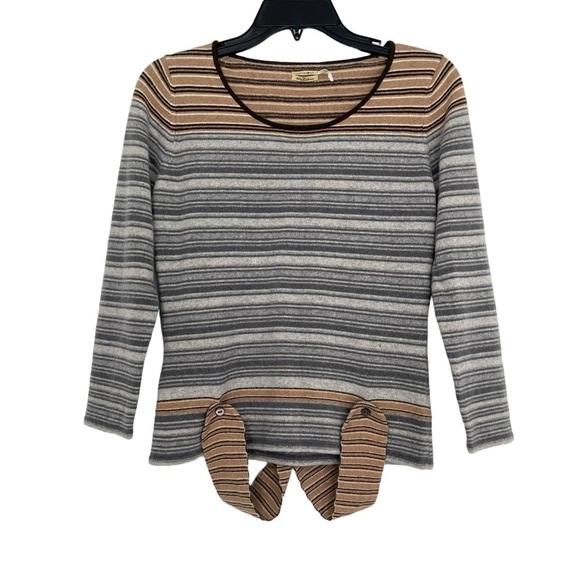 Max Studio Brown Gray 100% Cashmere Striped Sweater Size Small - Picture 1 of 5